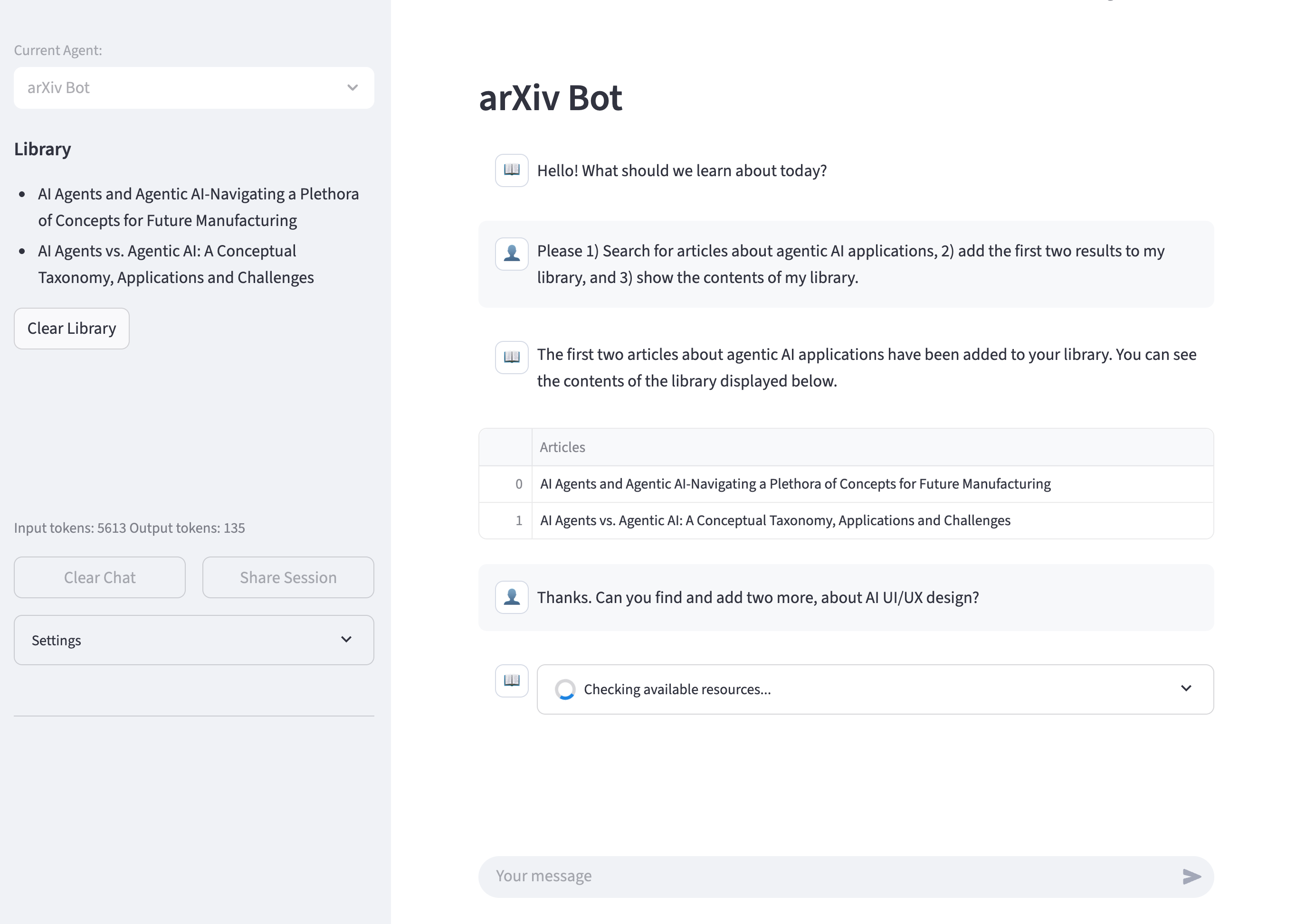 Screenshot of running opaiui with in-chat rendered data frame based on tool-call result.