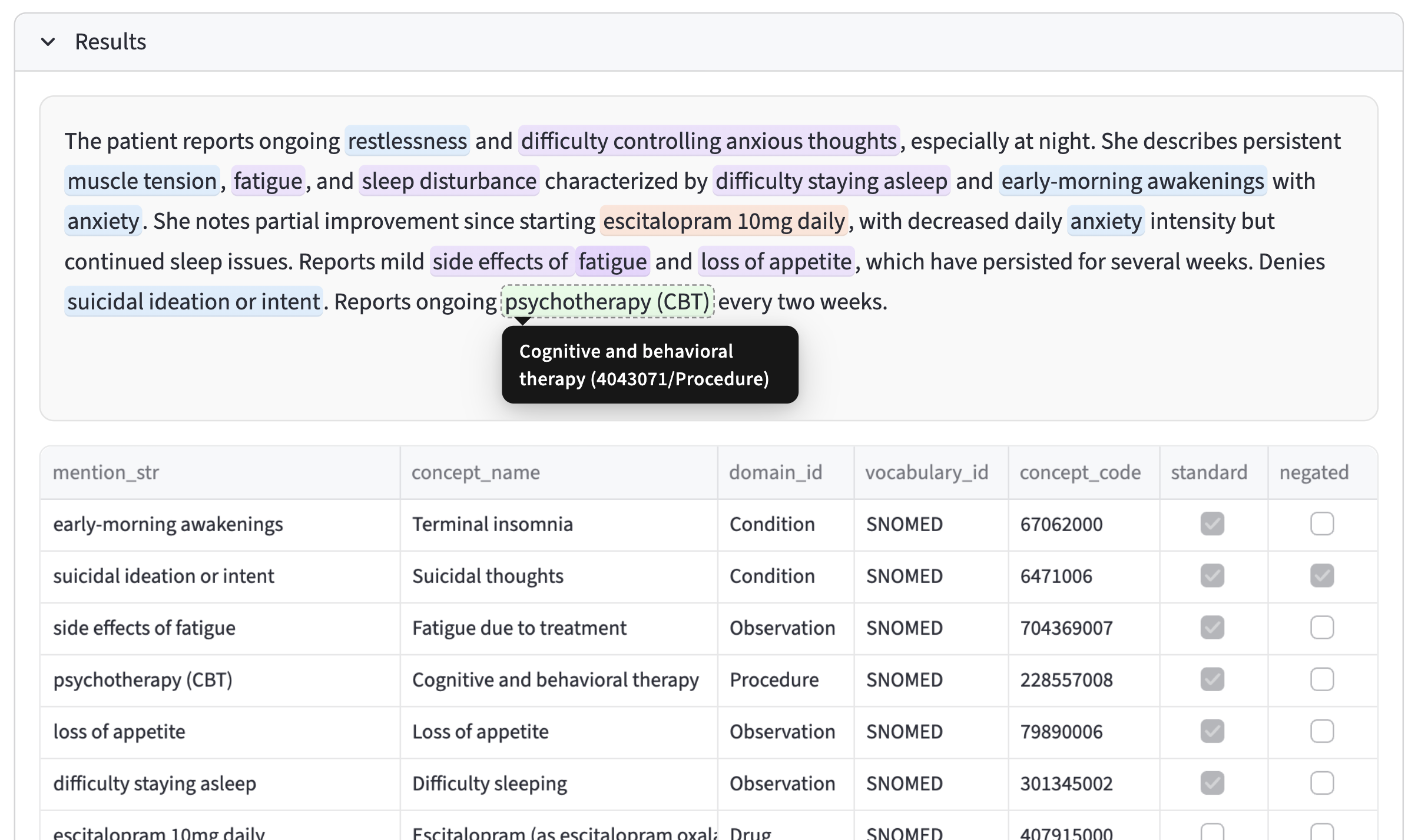 Medical Concept Coding Extraction GUI