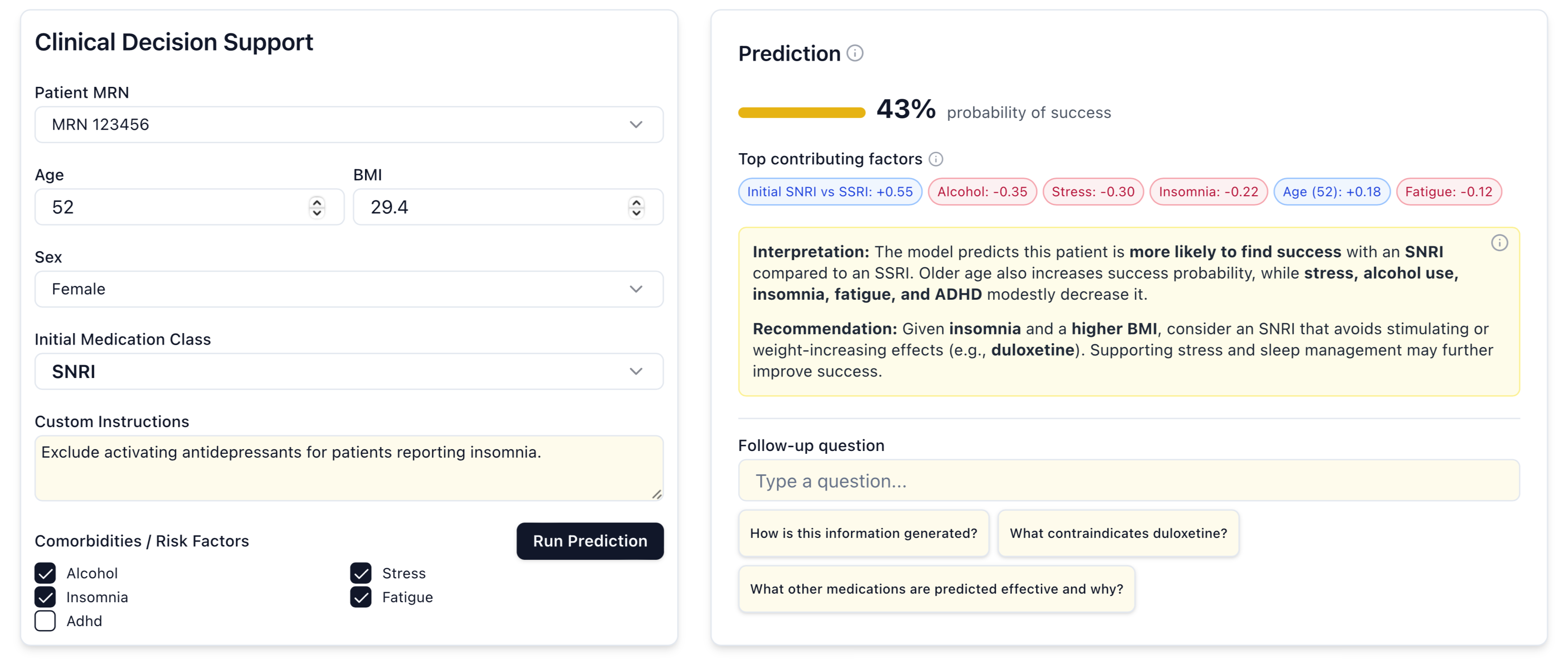 Mock Interface Integrating Explainable Predictive Models with Patient Data Interpreted by Generative AI
